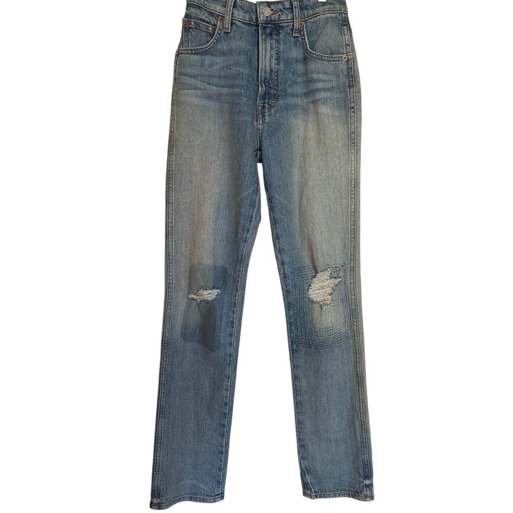 Lucky Brand Straight Leg Cuff Patchwork High Rise Jeans 00/24 Vintage Wash